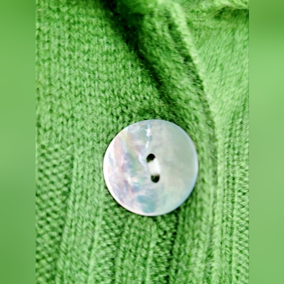 Presious Fibers Women 100%Cashmere Long Cardigan Pearl Buttons Green Small - Picture 7 of 11